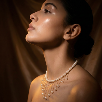 Elegant Pearl Drop Fringe Necklace - Gold Tassel Pearl Choker