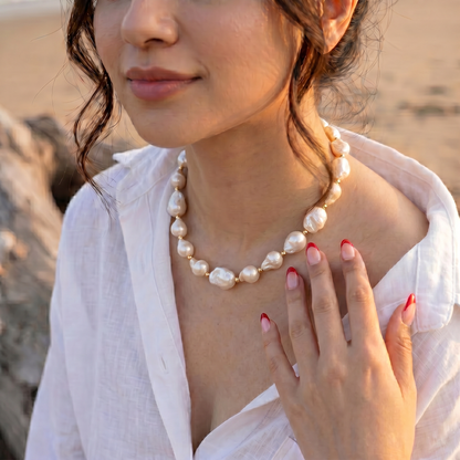 Gouri Jewel Baroque Pearl Necklace with Gold Accent Beads – Handcrafted Statement Choker