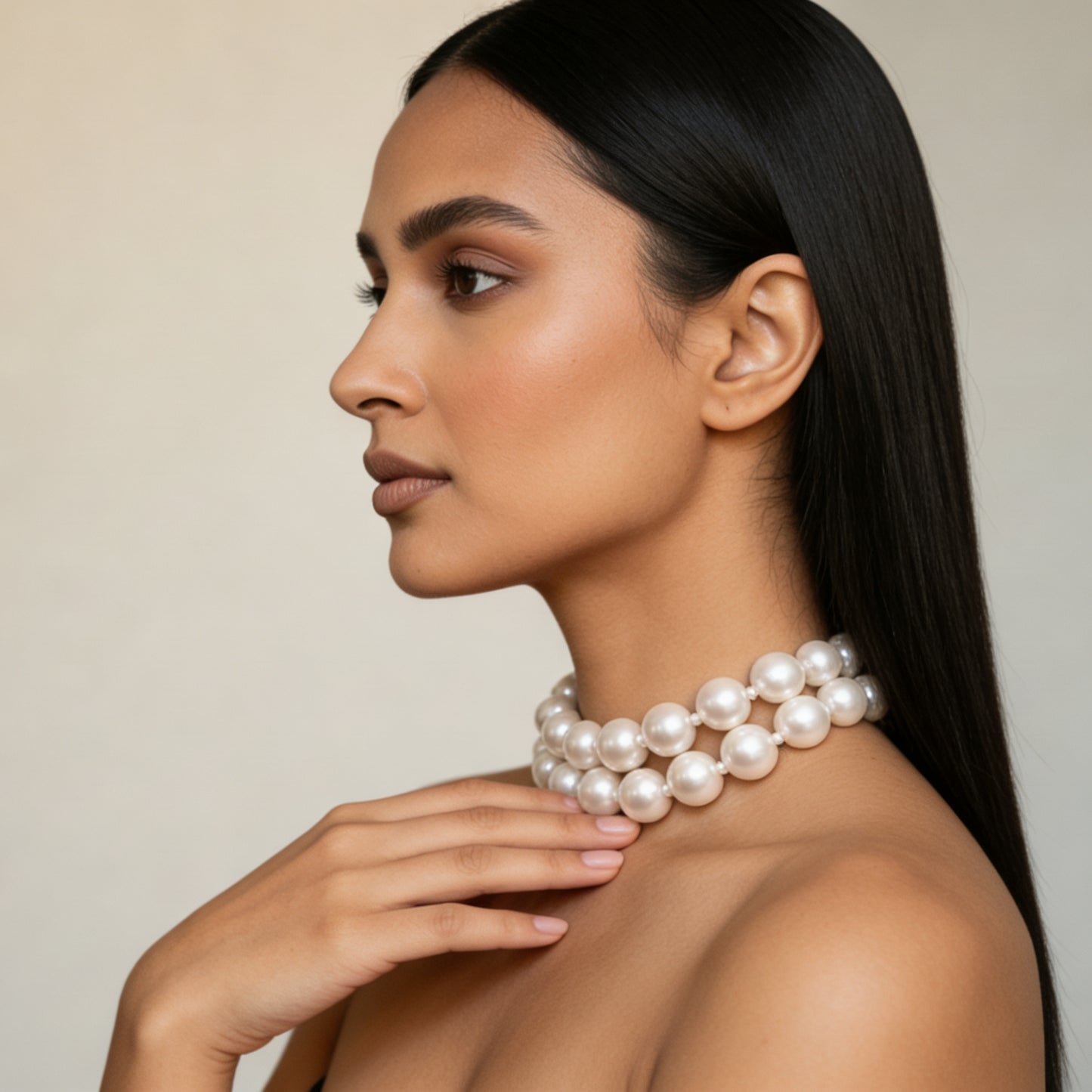 Statement Pearl Necklace with Center Mini Pearl – Handmade Beauty (Without earring)