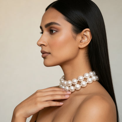 Statement Pearl Necklace with Center Mini Pearl – Handmade Beauty (Without earring)