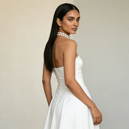 Statement Pearl Necklace with Center Mini Pearl – Handmade Beauty (Without earring)