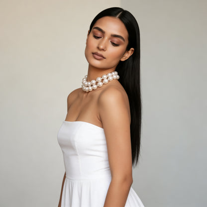 Statement Pearl Necklace with Center Mini Pearl – Handmade Beauty (Without earring)