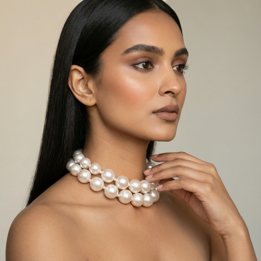 Statement Double Layer Pearl Necklace with Mini Center Pearl