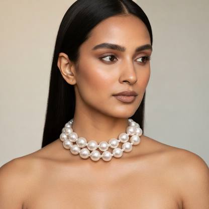 Statement Pearl Necklace with Center Mini Pearl – Handmade Beauty (Without earring)