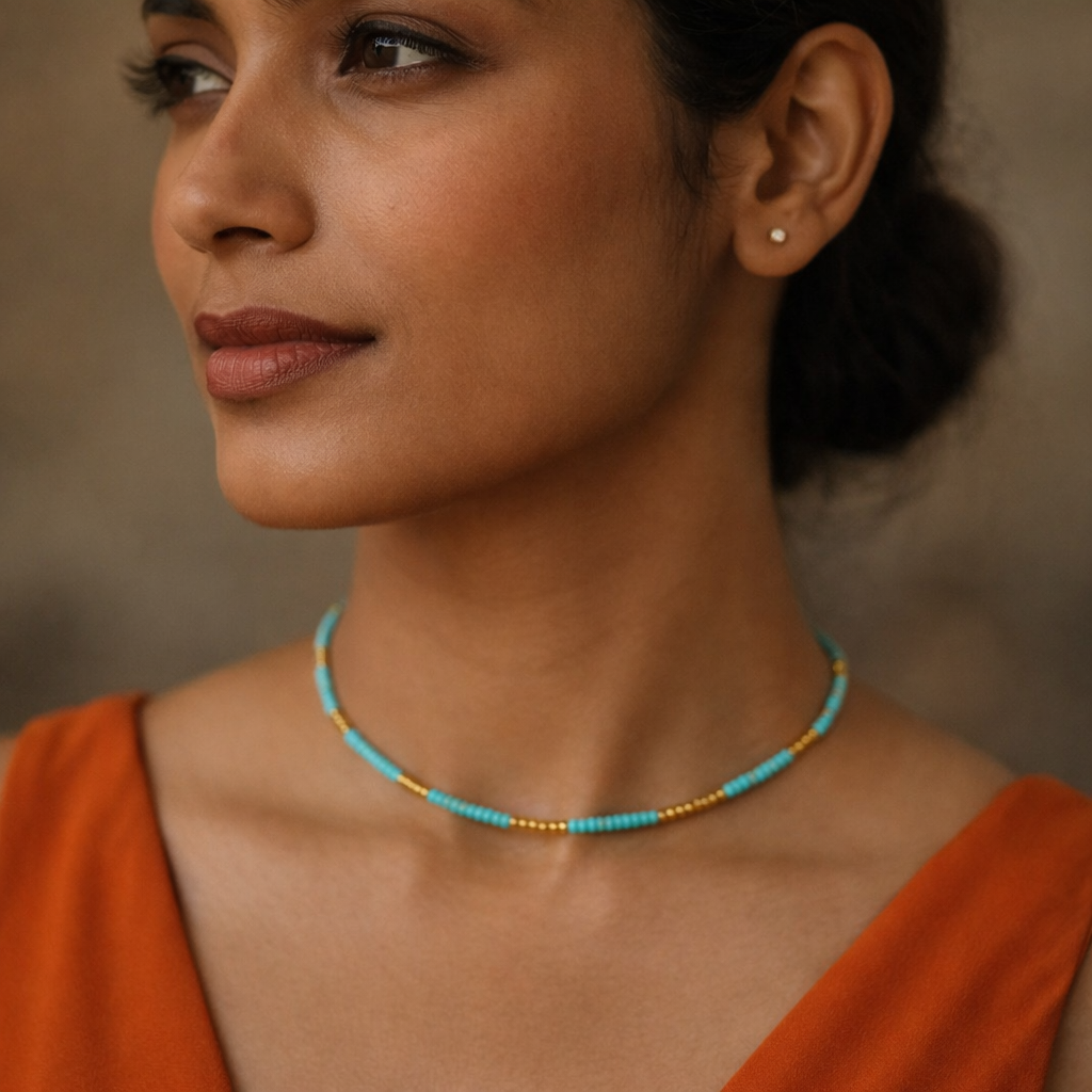 Turquoise Gold Seed Beads Choker