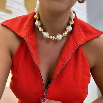 Golden Luxe Statement White & Gold Choker