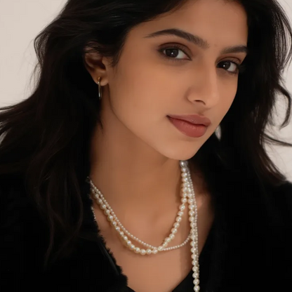 Long White Pearl Double Strand Necklace 120cm
