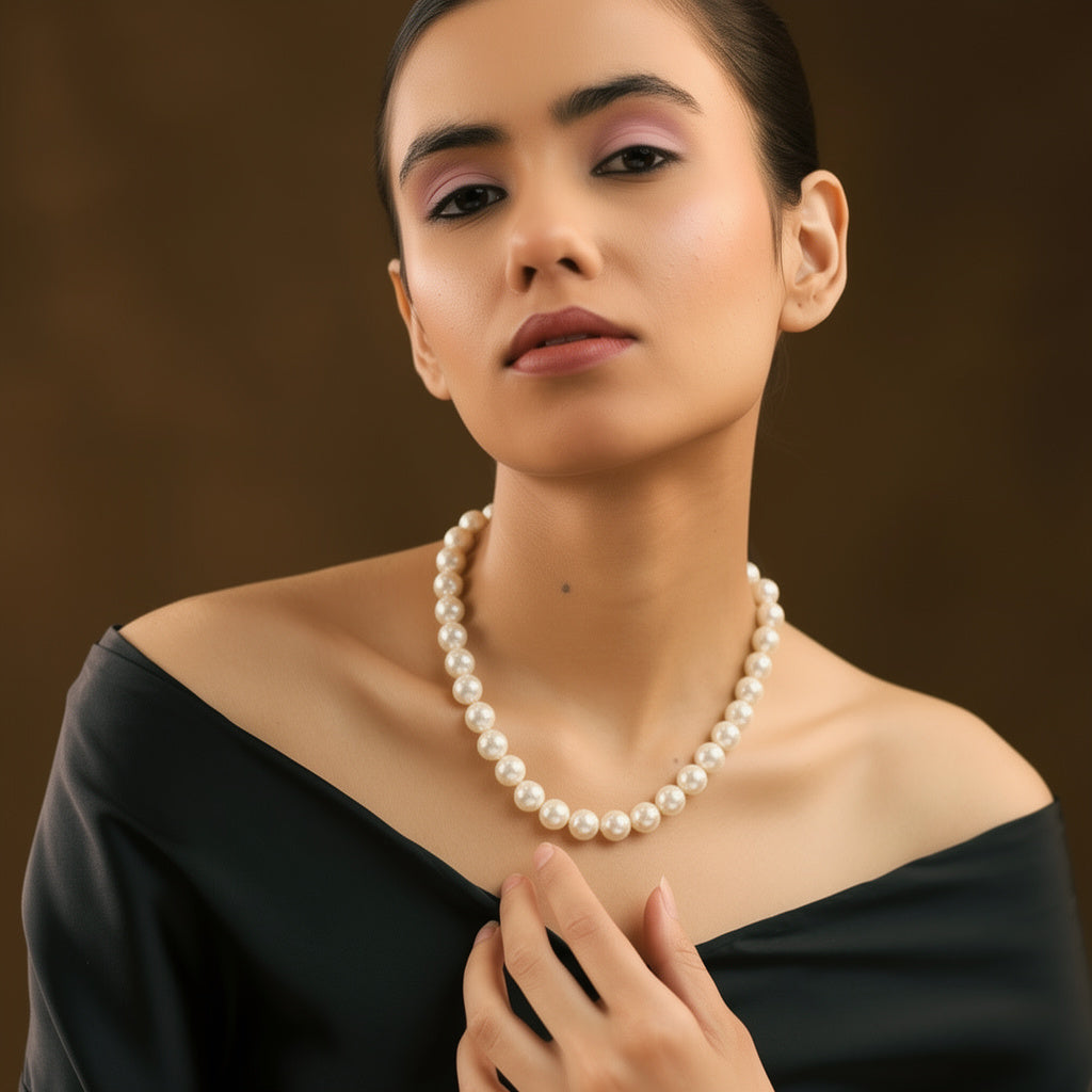 Elegant Duo Handmade White & Golden Pearl Choker