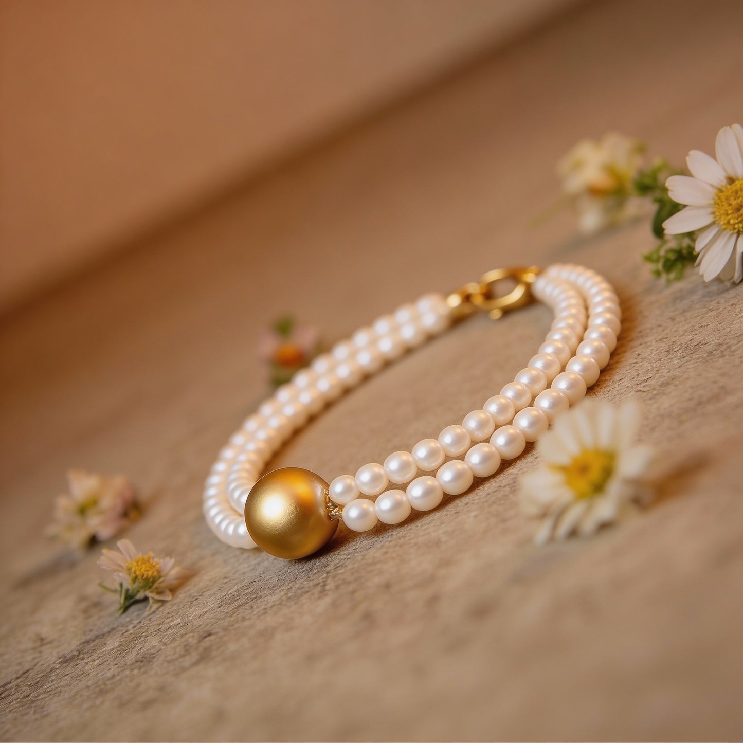 Bold Pearl Choker with Matte Gold Center