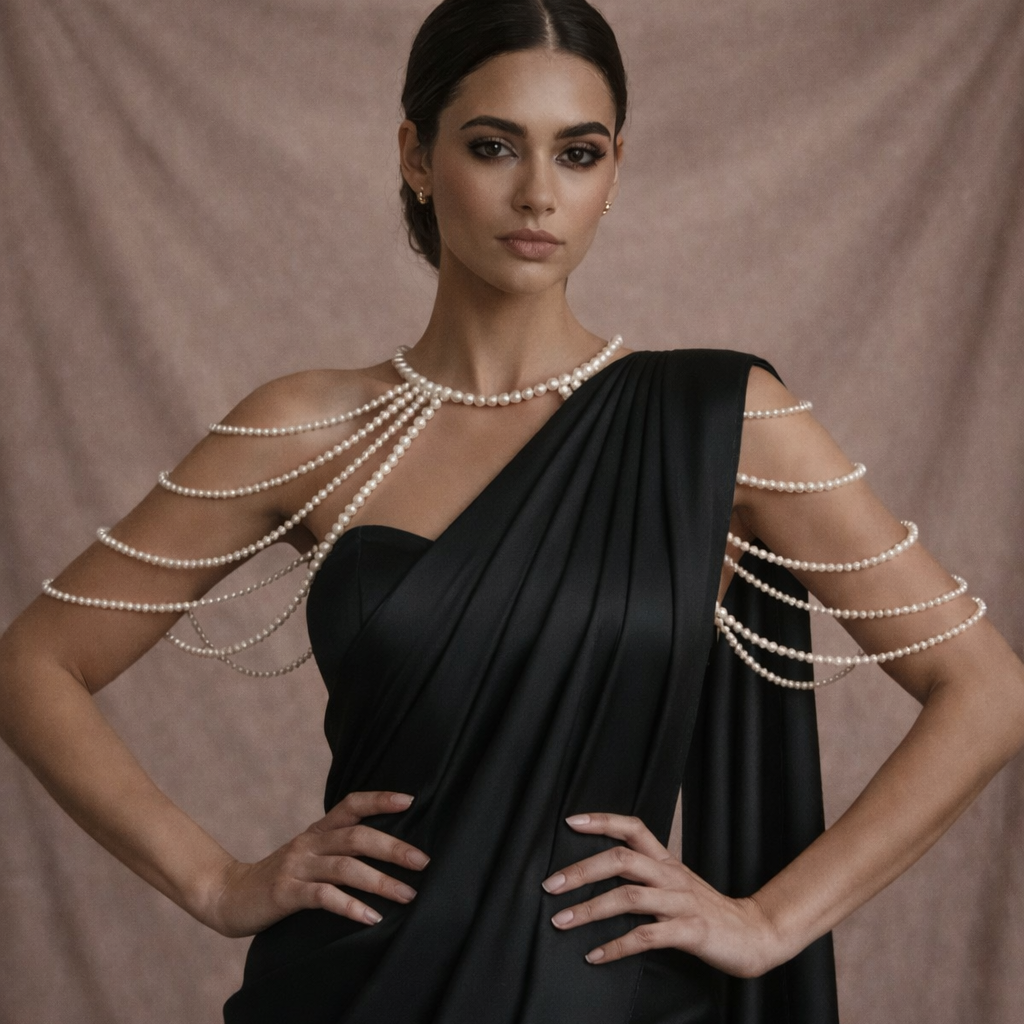 Luxury Pearl Shoulder Drape Necklace - Bridal Multi-Layer Body Jewelry with Cascading Pearls