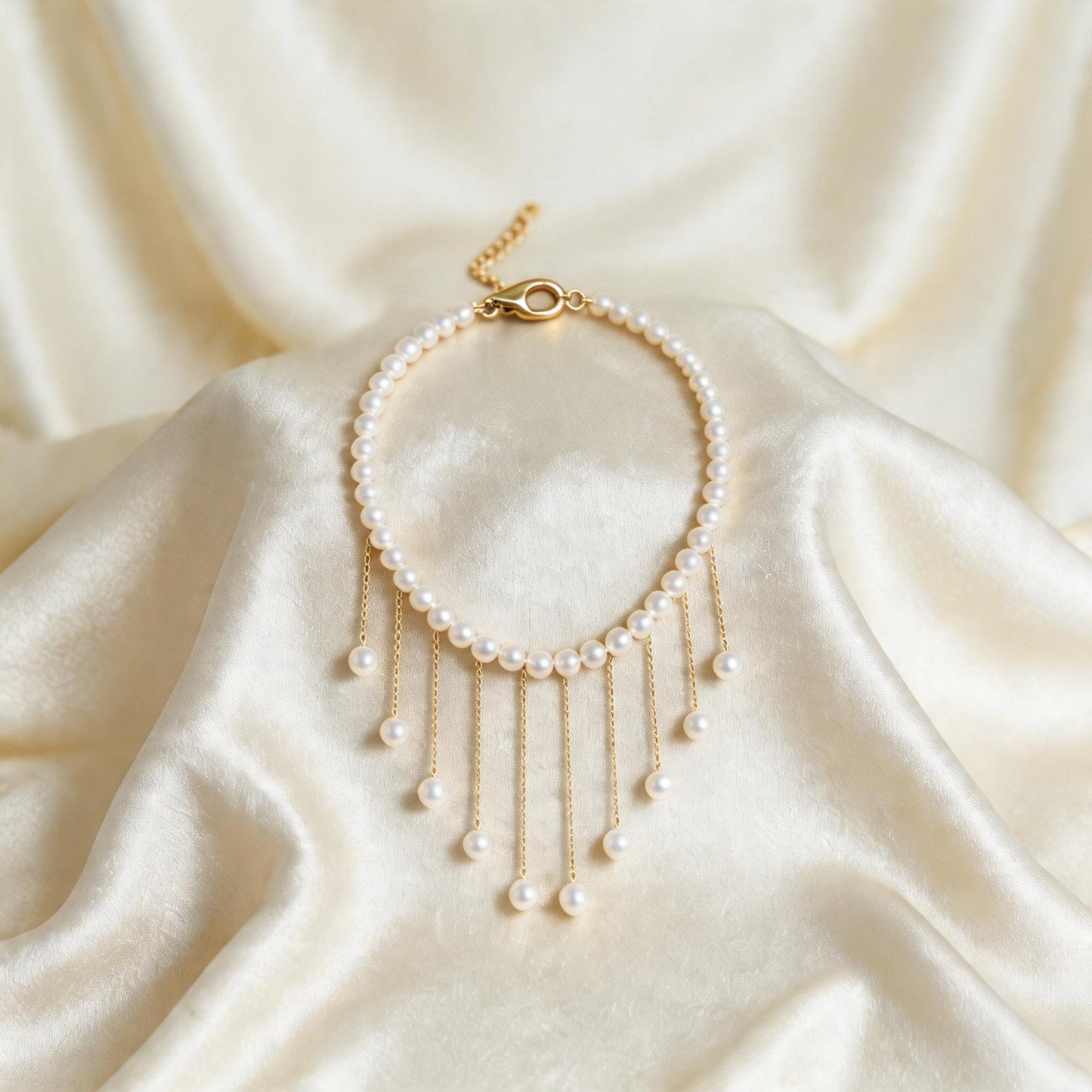Elegant Pearl Drop Fringe Necklace - Gold Tassel Pearl Choker