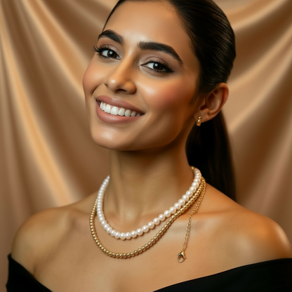 Elegant Dual Layer Pearl & Gold Bead Necklace