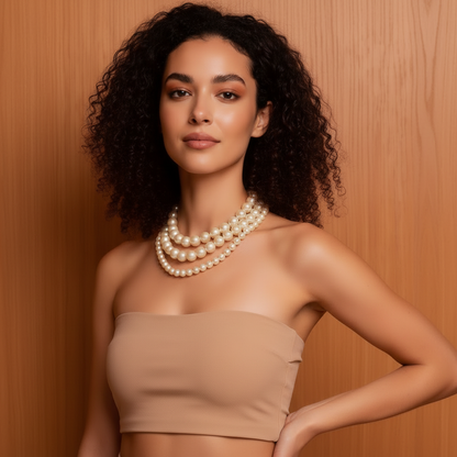 Statement Triple Layer Cream Pearl Necklace