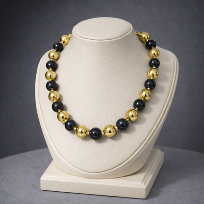 Elegant Gold & Black Beaded Necklace