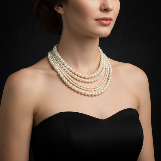 Elegant Multi-Layer Artificial Pearl Necklace – Classic Layered Pearl Statement Necklace for Women