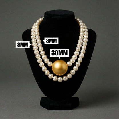 Golden Center Pearl Necklace with White Pearl Strand