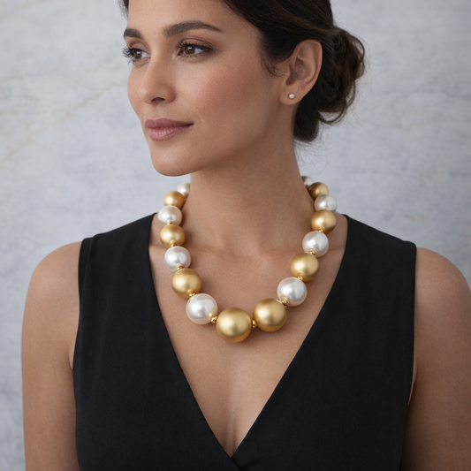 Dual Tone Golden Dusk & Pearl Necklace