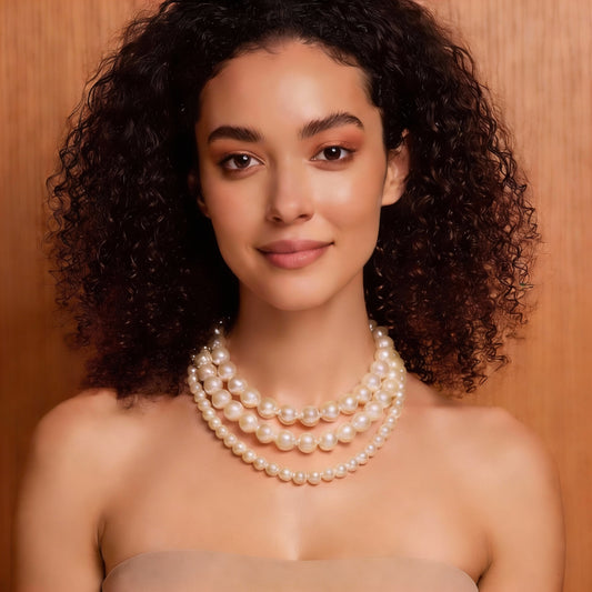 Statement Pearl Necklace | Handmade Triple Layer Cream Pearls
