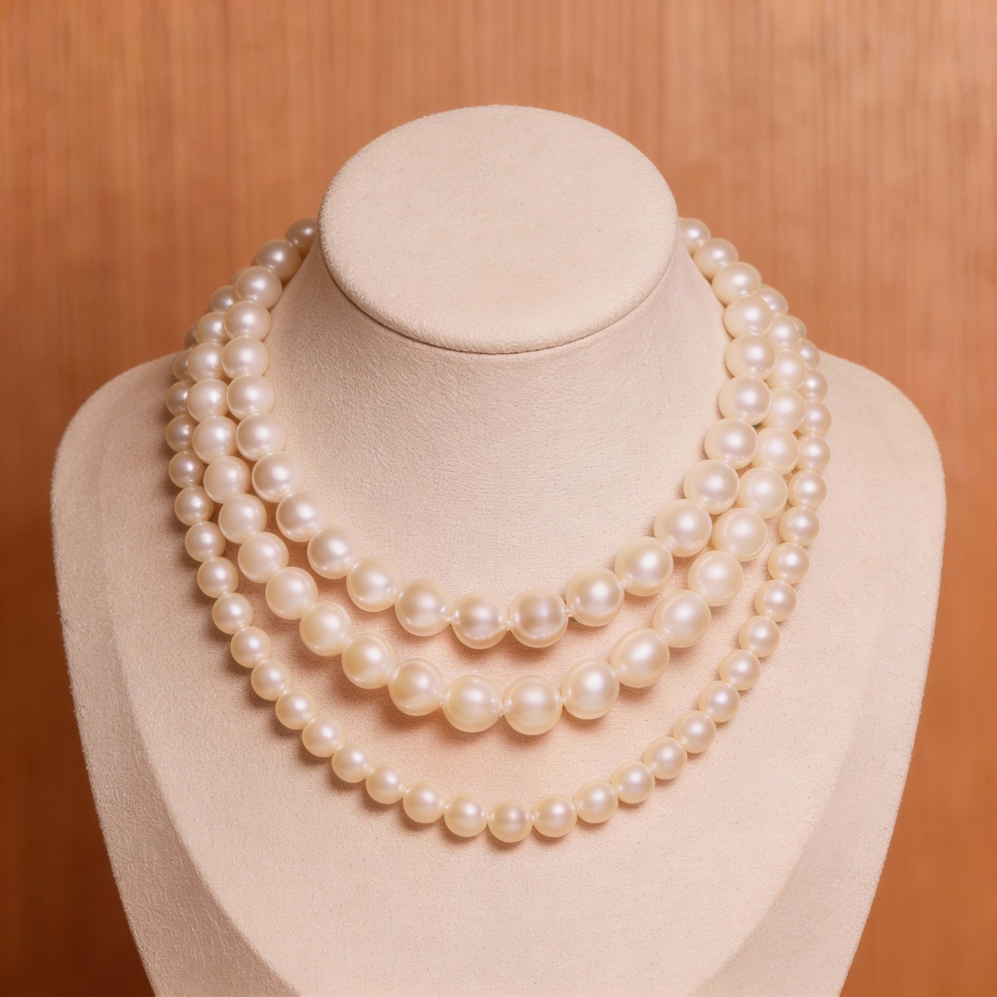 Statement Triple Layer Cream Pearl Necklace