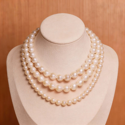 Statement Triple Layer Cream Pearl Necklace