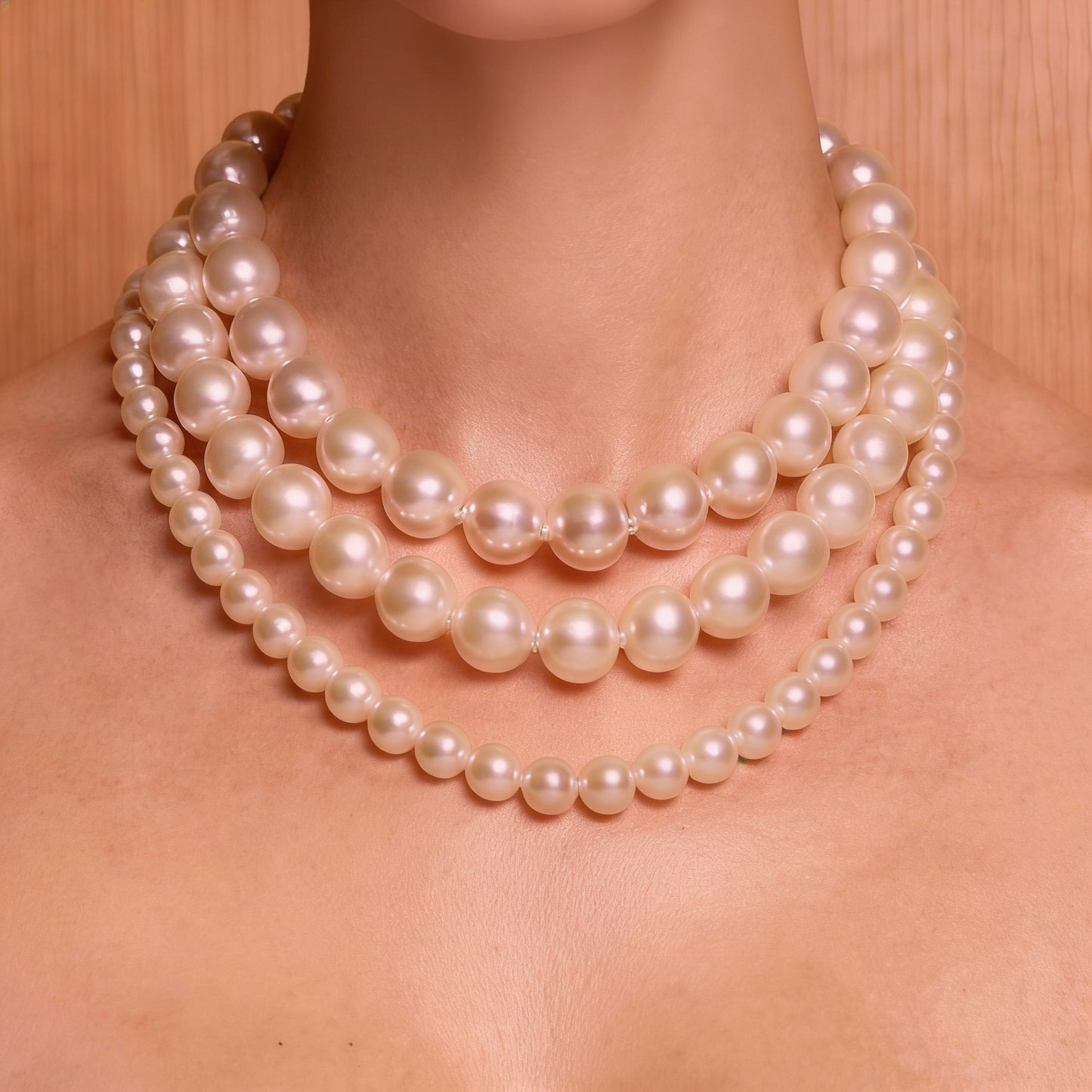Statement Triple Layer Cream Pearl Necklace