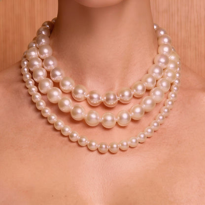 Statement Triple Layer Cream Pearl Necklace