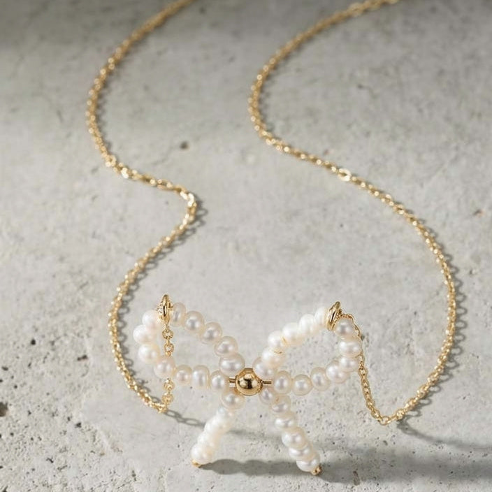 Pearl Bow Necklace – Minimal, Feminine, Everyday Luxury