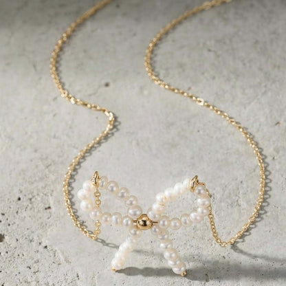 Pearl Bow Necklace – Minimal, Feminine, Everyday Luxury