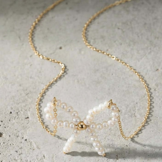 Pearl Bow Necklace – Minimal, Feminine, Everyday Luxury