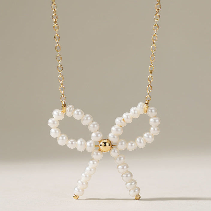 Pearl Bow Necklace – Minimal, Feminine, Everyday Luxury