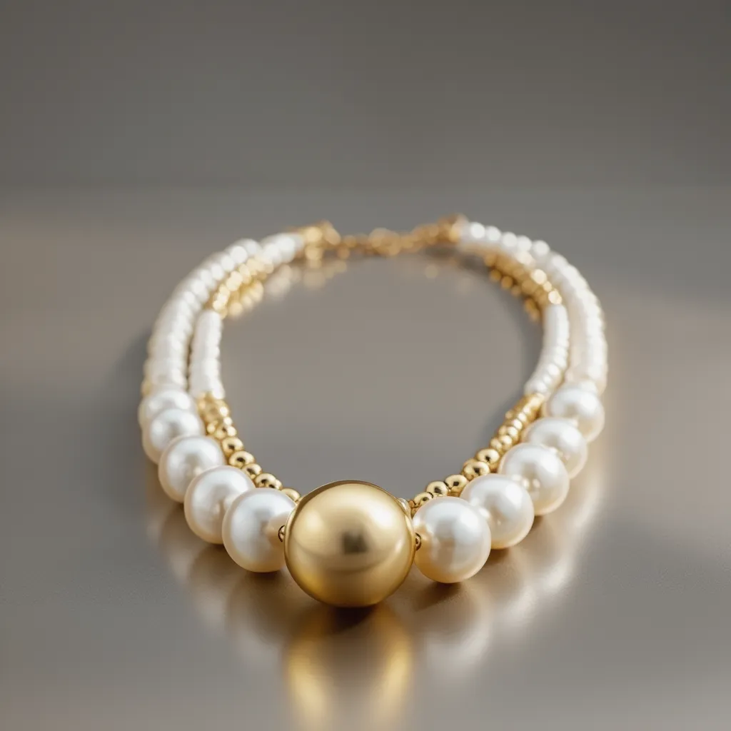 Luxury White Pearl & Gold Double Layer Necklace