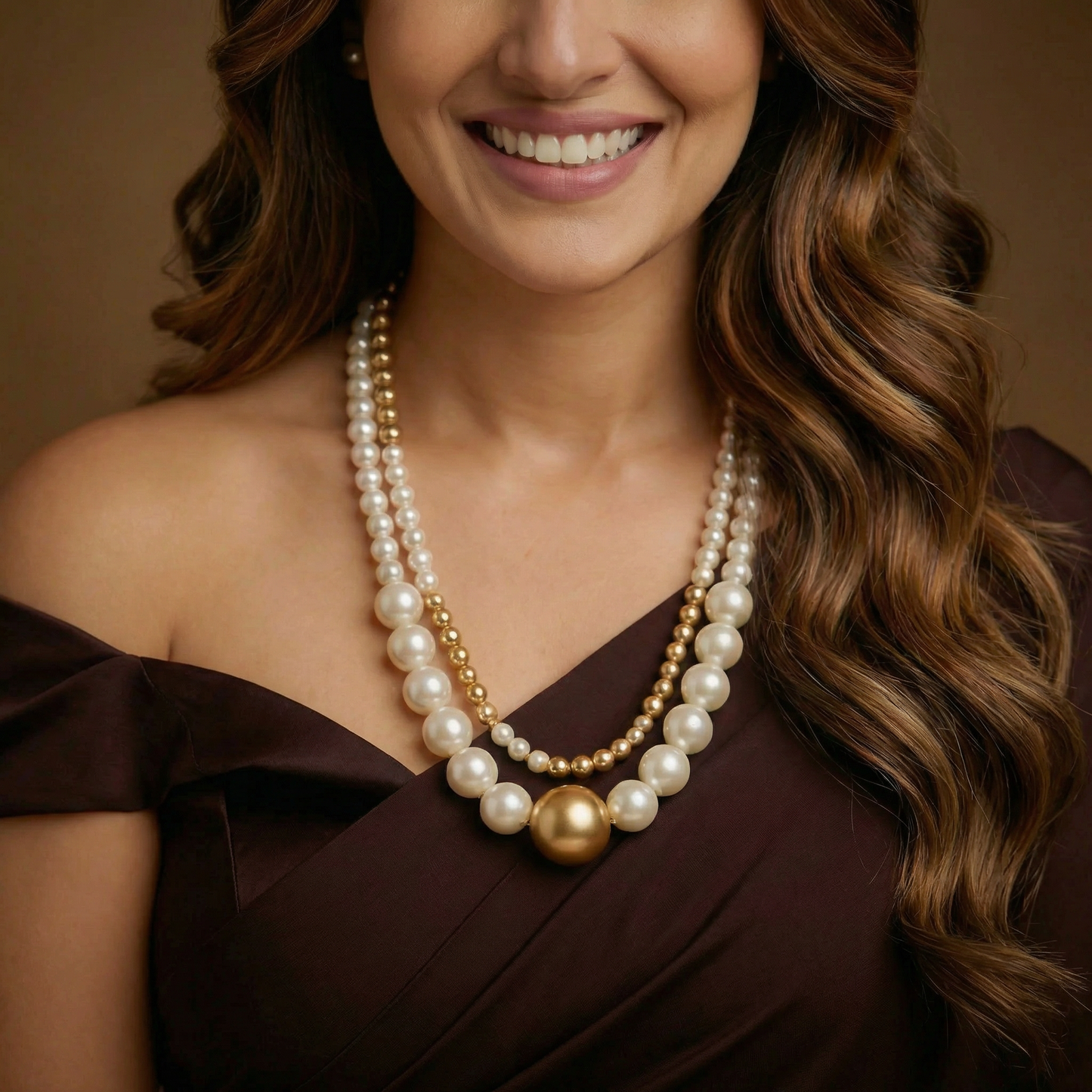 Luxury White Pearl & Gold Double Layer Necklace