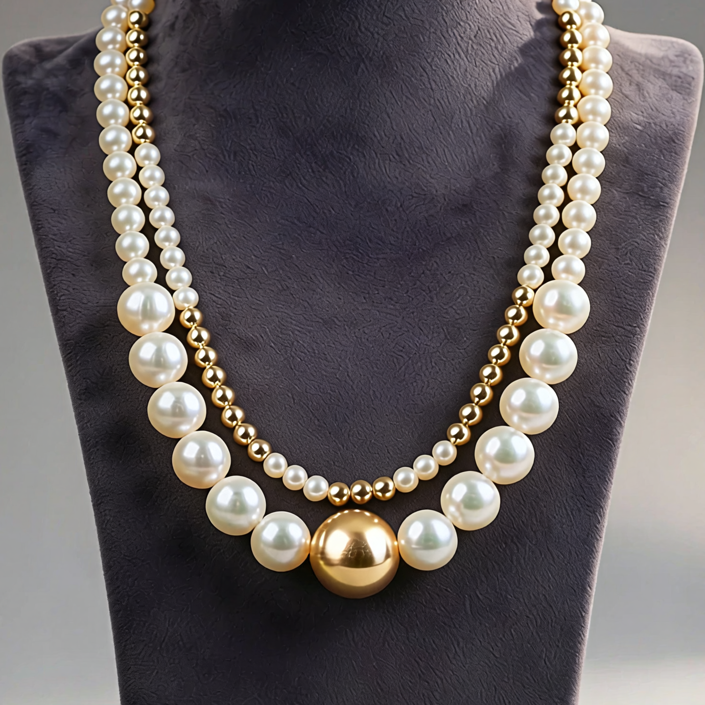 Luxury White Pearl & Gold Double Layer Necklace