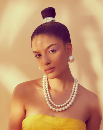 Double Strand White Pearl Necklace – Classic Layered Elegance
