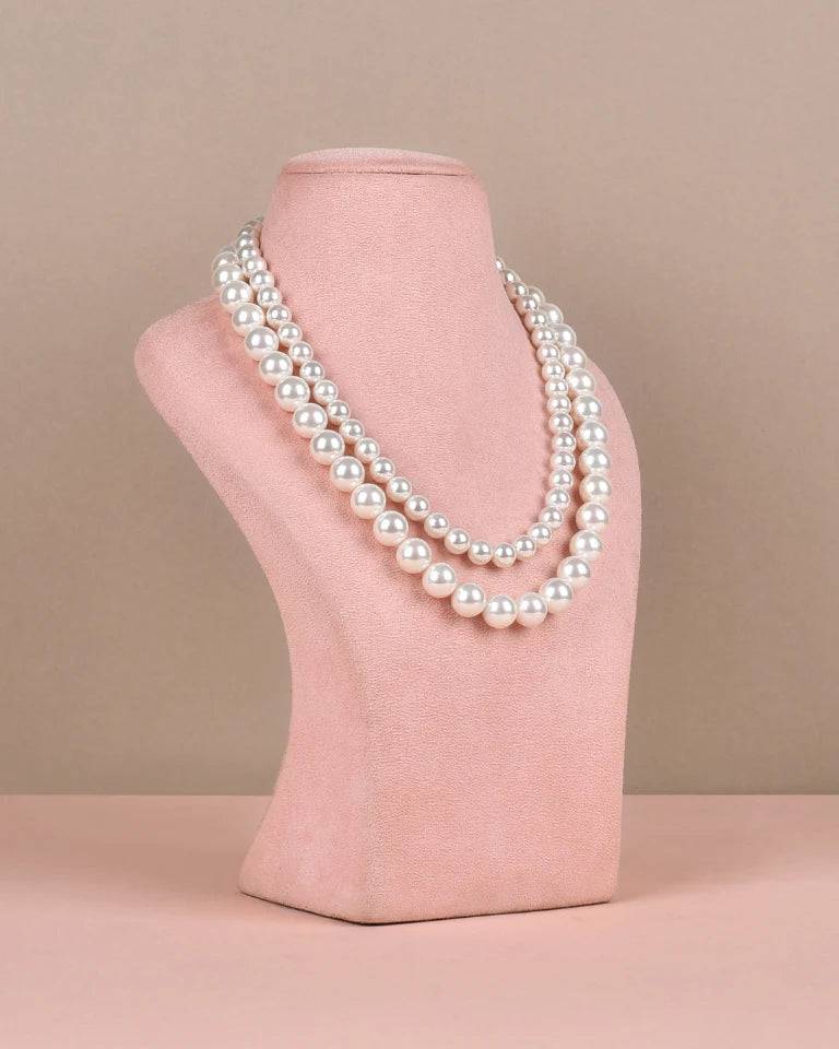 Double Strand White Pearl Necklace – Classic Layered Elegance