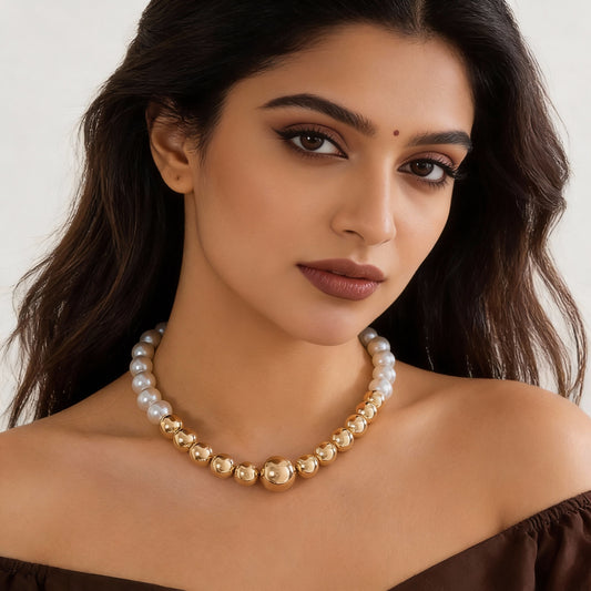 Golden Glow Dual-Tone Pearl Necklace