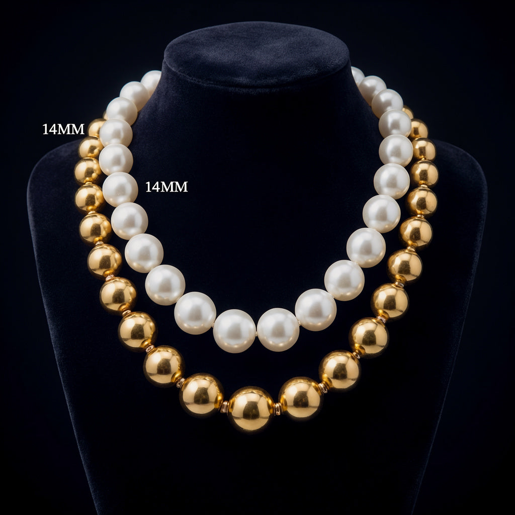 Elegant Duo Handmade White & Golden Pearl Choker