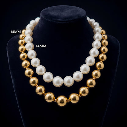 Elegant Duo Handmade White & Golden Pearl Choker