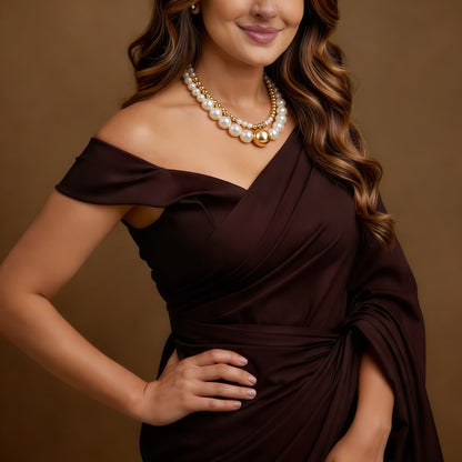 Luxury White Pearl & Gold Double Layer Necklace