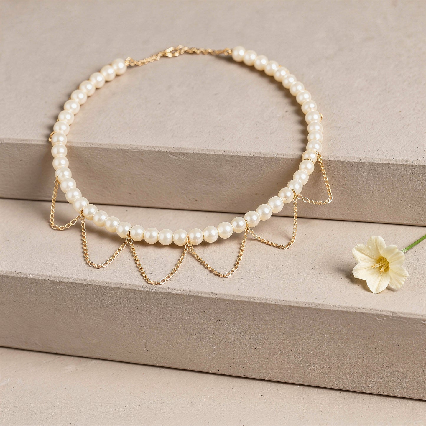 Pearl Chain Choker Necklace