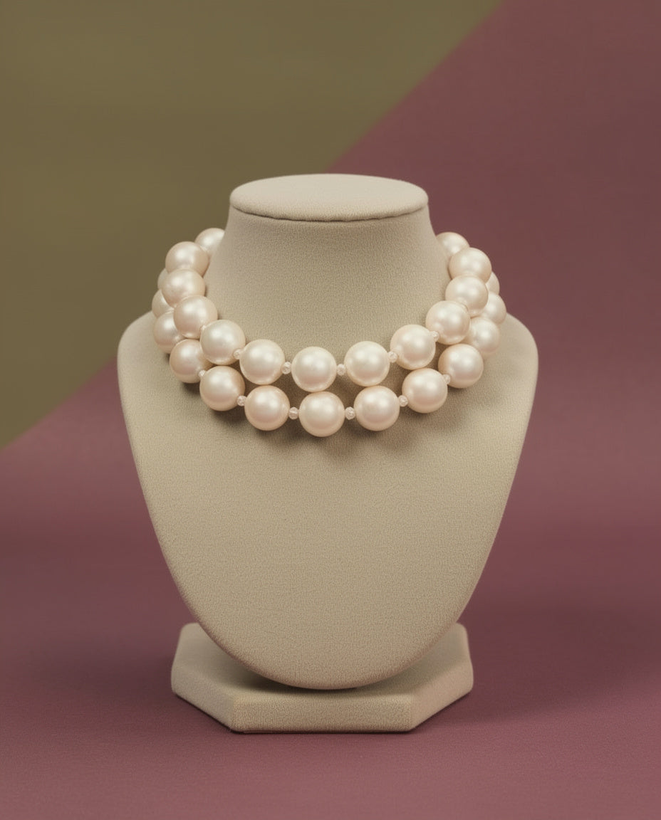 Statement Pearl Necklace with Center Mini Pearl – Handmade Beauty (Without earring)