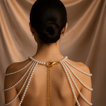Luxury Pearl Shoulder Drape Necklace - Bridal Multi-Layer Body Jewelry with Cascading Pearls
