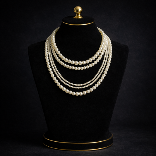 Elegant Multi-Layer Artificial Pearl Necklace – Classic Layered Pearl Statement Necklace for Women
