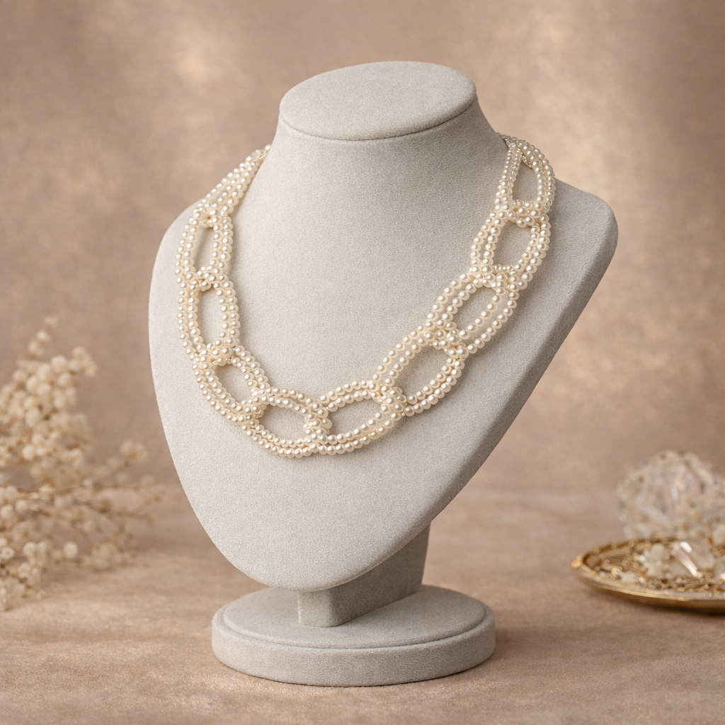 Multi-Strand Pearl Link Necklace - Layered Pearl Statement Jewelry for Women