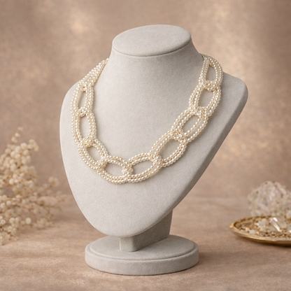 Multi-Strand Pearl Link Necklace - Layered Pearl Statement Jewelry for Women