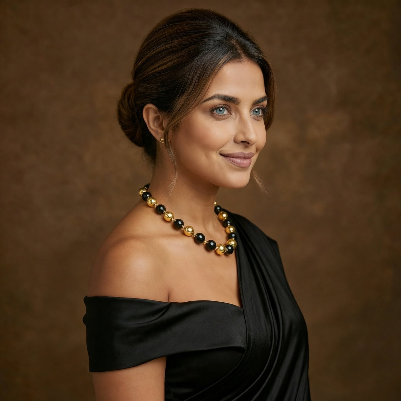 Elegant Gold & Black Beaded Necklace