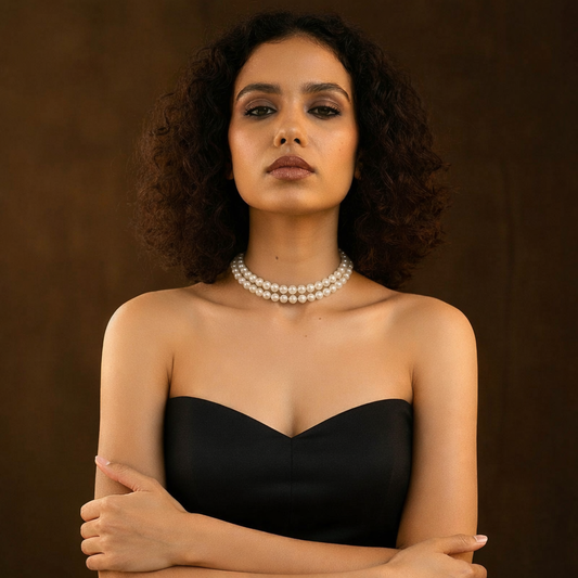 Double Strand Ivory Pearl Necklace with Gold Finish Clasp | Handmade Elegant Pearl Jewellery