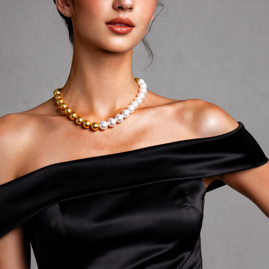 Dual-Tone Gold & White Pearl Necklace