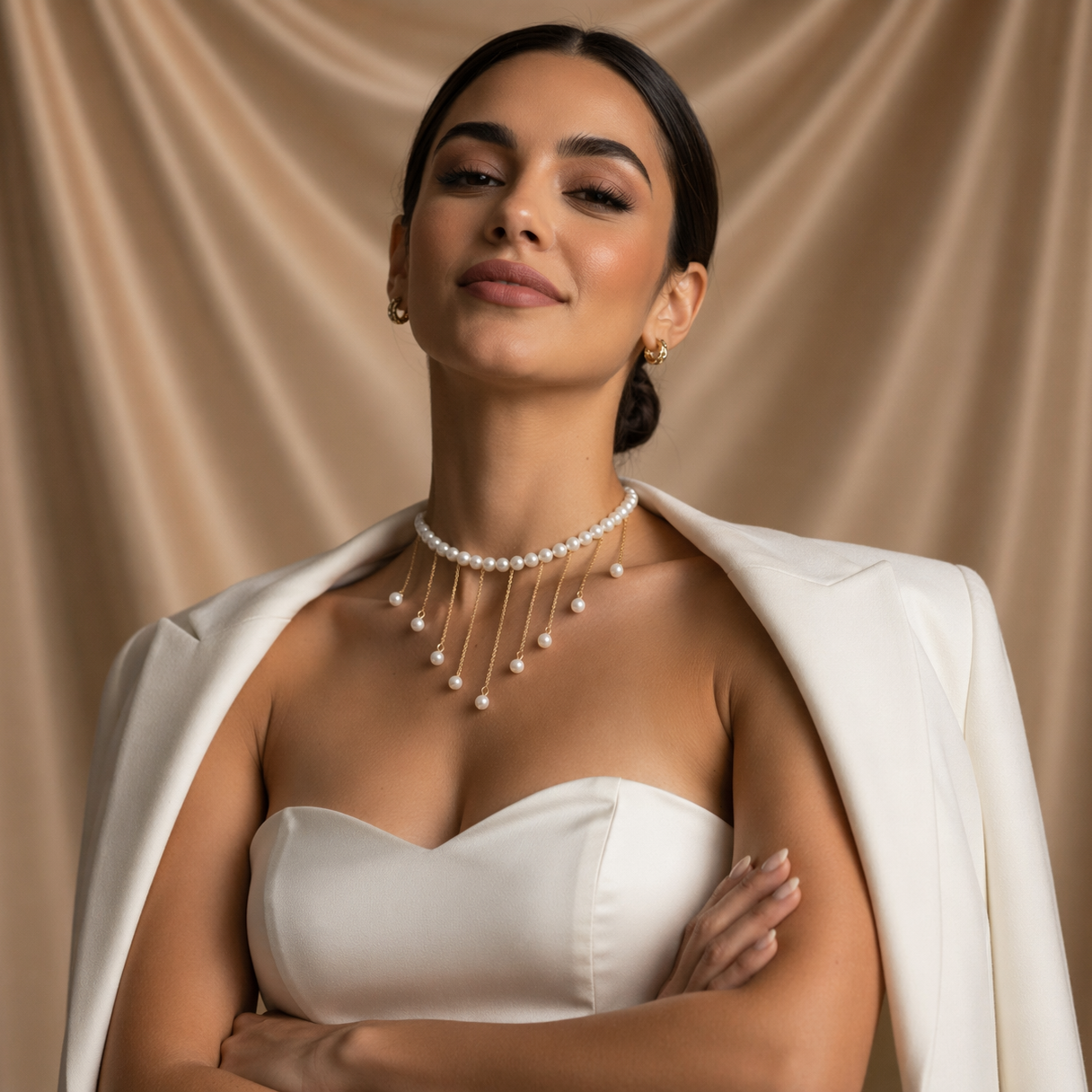 Elegant Pearl Drop Fringe Necklace - Gold Tassel Pearl Choker