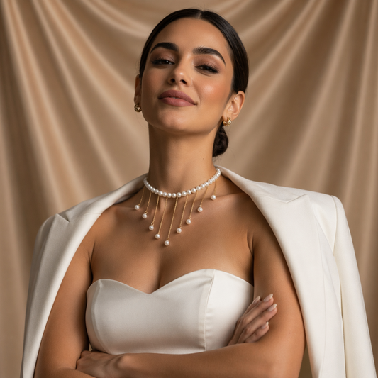 Elegant Pearl Drop Fringe Necklace - Gold Tassel Pearl Choker